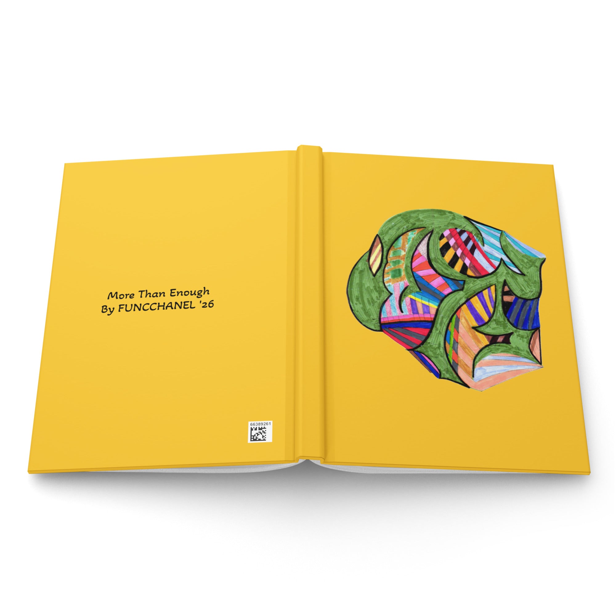 FuncChanel "More Than Enough" hardcover healing journal — original artwork by Chanel featuring bold, layered ribbons of color woven through lush green forms. Part of the FuncChanel Resurrection Collection by Heiwa.