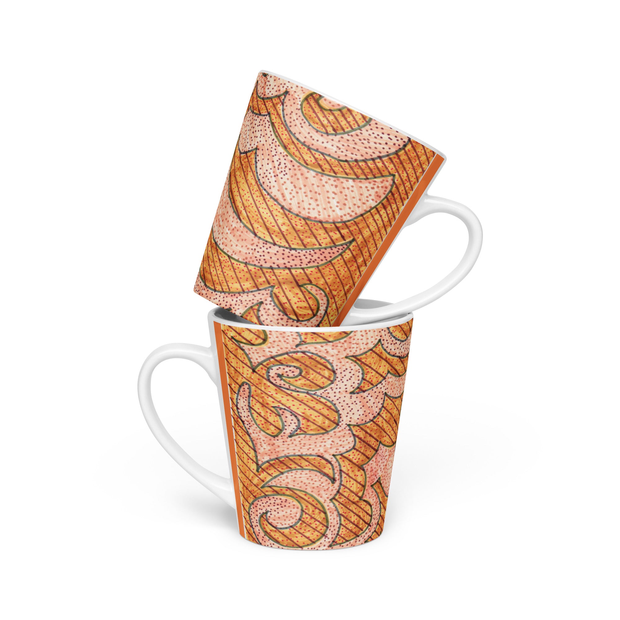 Amber Rising latte mug by FuncChanel — healing art drinkware collection