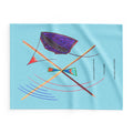 The Shield — FuncChanel original doodle art blanket featuring crossed protection staffs, purple shield, teal and orange energy hourglass, radiating red and blue arcs, and hand-lettered affirmation "I return all energy that is not mine" by Heiwa