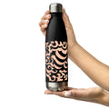 All-black stainless steel water bottle featuring Amber Rising original FuncChanel healing art by Heiwa — insulated wellness water bottle